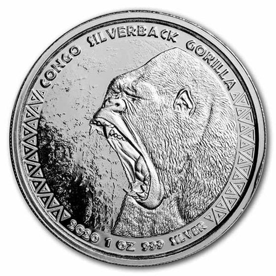 Republic of Congo 1 oz Silver Silverback Gorilla (Abrasions) Republic of Congo 1 oz Silver Silverback Gorilla (Abrasions)